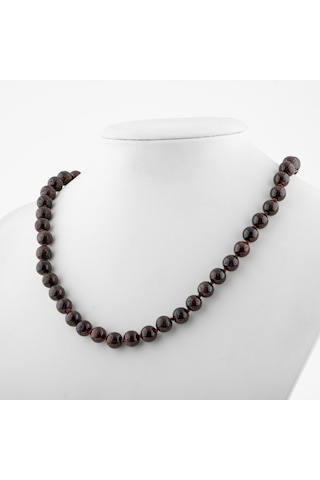 Safnaturel Bordo Granat Lal 8 Mm Düğümlü Doğal Taş Kolye