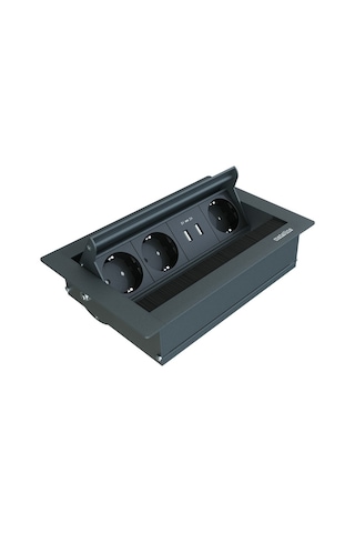 Metalline® Revo-line Dönmeli Masaüstü Priz Kutusu Usb - Antrasit