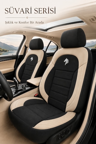 Peugeot Bibper 2008-2019 Uyumlu Süvari Serisi Siyah Bej Oto Koltuk Kılıfı