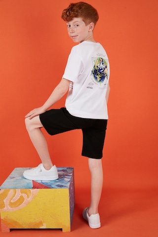 Lela Pamuklu Baskılı Bisiklet Yaka Kısa Kollu Şortlu Erkek Çocuk Takım 6212010 Beyaz