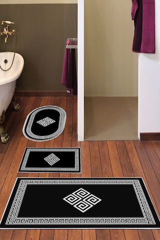 Eko Trend Djt 3 Lü Yıkanabilir Kaymaz Taban Banyo Paspas Seti 656m Modern Siyah
