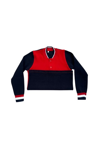 Çocuk Pamuklu Yumuşak Dokulu Hakim Yaka Kırmızı Arkası Lacivert Sweatshirt Kırmızı