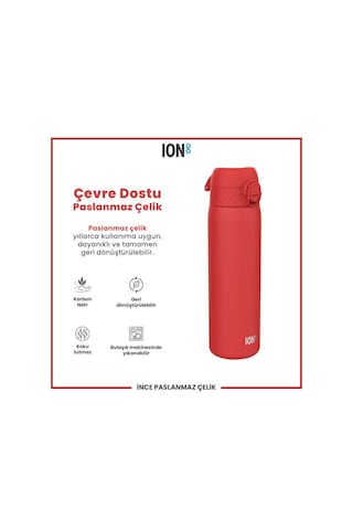 Ion8 - Paslanmaz Çelik İnce Suluk - Kırmızı - 600 Ml - Sızdırmaz