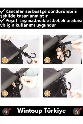 Premium Kompakt Poşet Taşıma Bisiklet Bebek Arabası Askısı Çok İşlevli Portatif Taşıma Kancası 5 Adt Çok Renkli