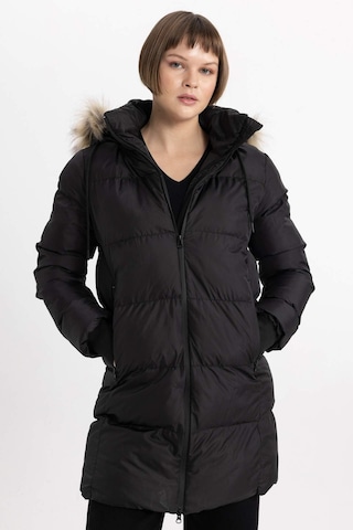 DeFacto Su İtici Şişme Uzun Mont Parka Rüzgar Geçirmez Fermuarlı Suni Kürk Çıkarılabilir Kapüşonlu A4105AX24SPBK27 Siyah