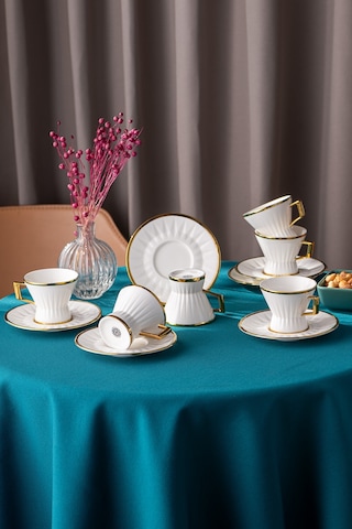 İstanbul Porselen Aşiyan 6 Kişilik Kahve Fincan Takımı Beyaz