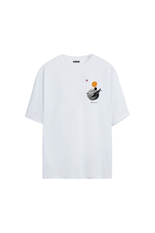 Thewert Unisex Sandal Ve Ay Baskılı Beyaz Oversize Tshirt