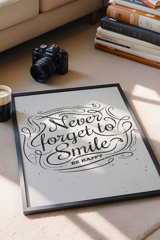 Never Forget To Smile Çerçeveli Tablo - Gülümsemeyi Asla Unutma Motivasyon Poster Tablo