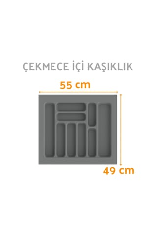 Çekmece İçi Kaşıklık Ve Kepçelik Organizer Seti 55x49 Cm 50x40 Cm'e Kadar Kesilebilir Gri