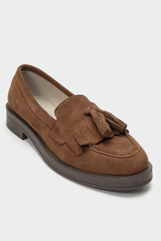Luvishoes Luvi Shoes Milina Toprak Süet Püsküllü Hakiki Deri Kadın Loafer Ayakkabı Toprak