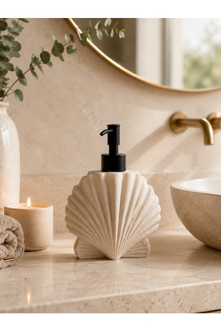 Yş Home - Deniz Kabuğu Polyresin Sıvı Sabunluk Dekoratif Banyo Lavabo Aksesuarı Açık Bej