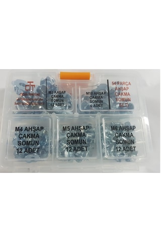 Ahşap Çakma Somun 54 Adet Set -Ağaç Somunu M4-M5-M6-M8-M10 Set