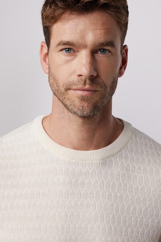 Erkek Slim Fit Bisiklet Yaka Kendinden Desenli Ekru Triko Kazak-28817 Ekru