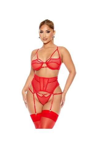 New Dreams Modern Şık Rahat Dikkat Çekici Tüllü Çoraplı Kırmızı Tasarım Jartiyer Gecelik Kırmızı