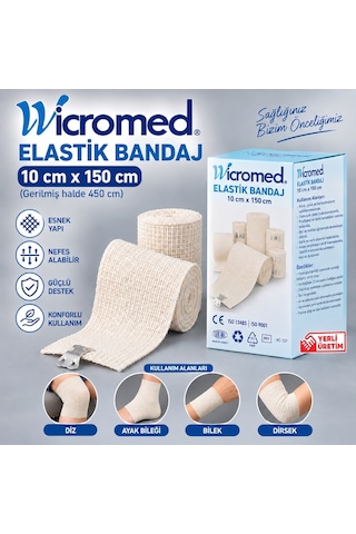 Wicromed Elastik Bandaj 10x150 Cm Metal Klipsli Esnek Destek Bandajı 5 Adet