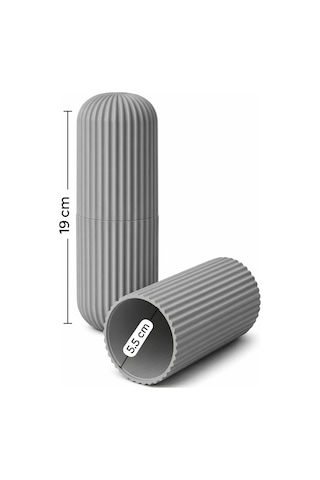 Gri Seyahat Tipi Organizer Taşıma Kabı Diş Fırçası Gözlük Makyaj Fırçası Kutusu 19 cm
