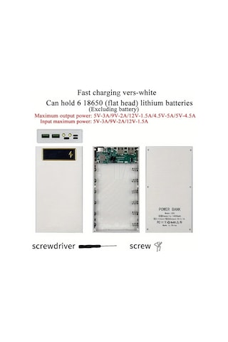 Honeybeeshop 6 Adet 18650 Pil İçin Hızlı Şarj Modu Type-c Port Çift Çıkışlı Dıy Pil Depolama Kutusu Hızlı Şarj Versiyonu Beyaz