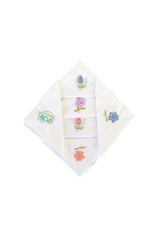 Elif Mira Hediyelik İşlemeli Bayan Mendili 6 Lı Paket 28x28 Cm 100 Pamuk Çok Renkli
