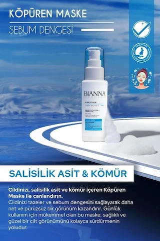 Bianna Bubble Salisilik Asit & Kömür İçeren Köpüren Yüz Maskesi 75 ML