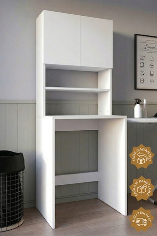Teta Home Çamaşır Makinesi Dolabı + Kapaklı Kiler Dolabı Beyaz