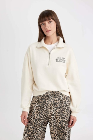 Defacto Regular Fit Baskılı Yarım Fermuarlı Dik Yaka Kalın Sweatshirt D5298AX24AUBG759 Bej