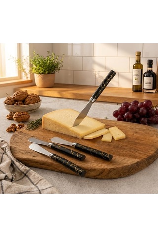 5 Parça Uzun Kahvaltı Bıçak - Siyah Mermer Desen Saplı 16.5 Cm Bx40 Çok Renkli