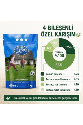 Lippa Pro Special 4s Çim Tohumu, 4 Bileşenli Özel Karışım, 1 Kg