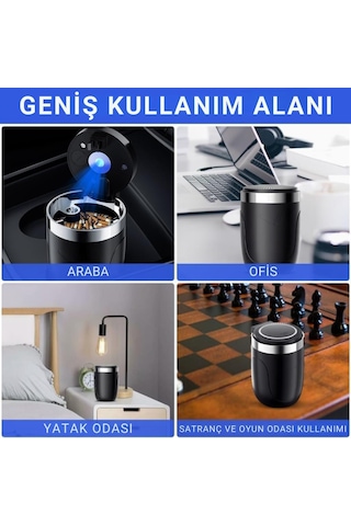 Coofbe Premium Car Ashtray Led Işıklı Taşınabilir Kapaklı Araba Küllük Kül Tablası Yıkanabilir Küllük