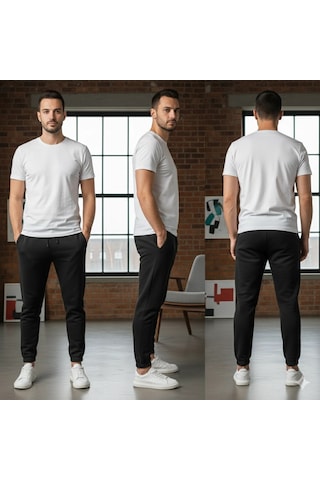 Noxly Jogger Eşofman Altı Lastik Paça Üç İplik Siyah