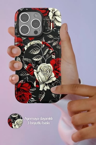 Onegif Apple iPhone Uyumlu 15 Pro Max Flower Series Magsafe Kapak - Pembe Arka Kapak