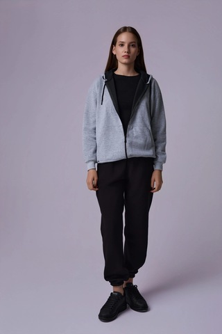 Defys Kadın Kapüşonlu Fermuarlı Oversıze Sweatshırt Kırçıllı Gri Melanj - 527346818 Kırçıllı Gri Melanj