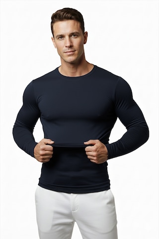 Deepsea Erkek Lacivert Uzun Kollu Dar Kalıp Ince Sıfır Yaka Sweatshirt 2300423 False Lacivert