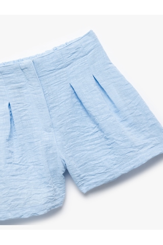 Koton Pile Detaylı Beli Lastikli Dokulu Mini Şort Mavi 5skg40171aw Mavi