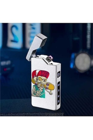 Trendooze 1 Adet Rüzgar Geçirmez Dijital Ekranlı Usb Şarjlı Çift Arklı Çakmak - Silvery Gümüşi Gümüş