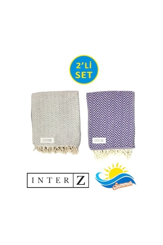 2'li Set Peştemal Plaj Havlusu , %100 Pamuk , Xxl 100x180cm, Marmaris, Gri Mor