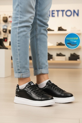 United Colors Of Benetton Siyah Beyaz Bağcıklı Cilt Unisex Spor Ayakkabı Bnı-12098 G Siyah-Beyaz