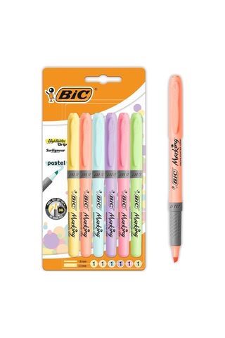 Intensity Highlighter Grip Pastel Marker Fosforlu Kalem 6'li Blister, Su Bazlı Mürekkep, 6 Pastel Renk, Kauçuk Tutaç Çok Renkli