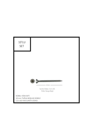 Dübel-vida Seti, Tuğla Boşluk Dübeli 10 Mm, 5,0x60 Yhb Sunta Vidası, 10 Adet