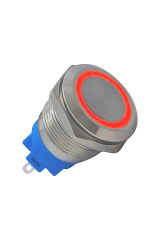 E56 19mm Metal Buton Yaylı 12-24v Kırmızı Led 1no/1nc