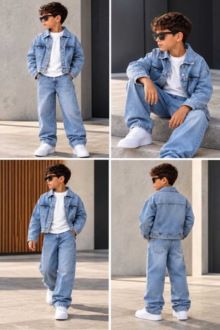 Toikids Erkek Çocuk Jean Ceketli Pantolonlu 2'li Denim Takım Mavi