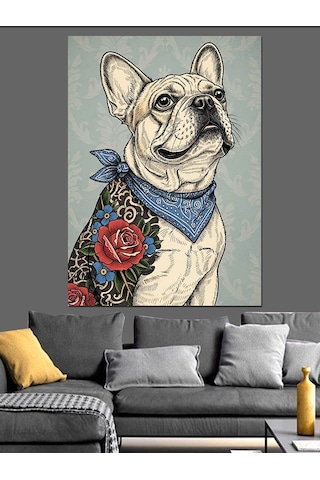 Ahşap Tablo Bandanalı Fransız Bulldog Portresi