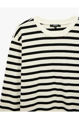 Koton Uzun Kollu Üç İplik Şardonlu Bisiklet Yaka Çizgili Sweatshirt Siyah Çizgili 7wam70265mk