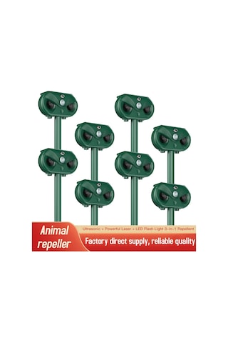 Vkemall Solar Enerjiyle Usb İle Çift Gelişimli, Ultrason+led+lazer Üçlü Hayvan Kovucu - 120 Derece Geniş Açı, 5 Çalışma Modu, Ip54 Su Geçirmez, Yeşil 1200mah Dahili Batarya Yeşil