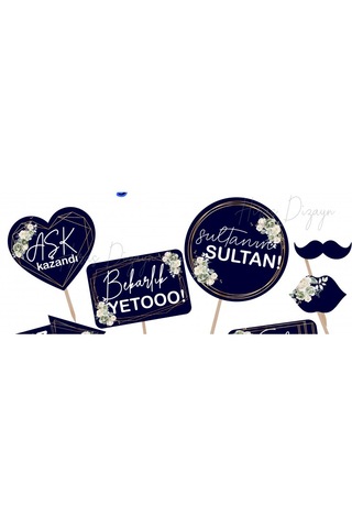 Lacivert Çiçekli Bride To Be Konuşma Balonu Seti 13 Parça