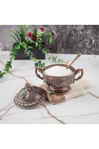 Dmt Copper Home Gaziantep Bakır Zamak Şekerlik Kase Yükseklik 11 Cm Genişlik 13 Cm& Kaşık Dahil