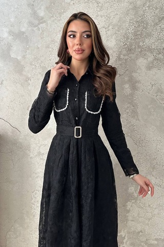 Alemdarshop Siyah Taşlı Elbise