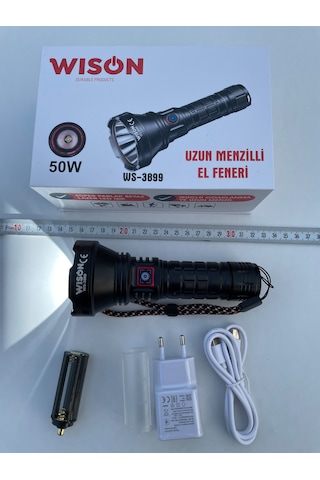 Wison Ws-3899 Uzun Menzilli Profesyonel El Feneri 50 Watt 4800 Ma Siyah