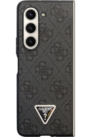 Galaxy Z Fold 5 Uyumlu Kılıf Guess Lisanslı Pu Deri Taşlı Üçgen Logo 4g Desenli Strass Siyah