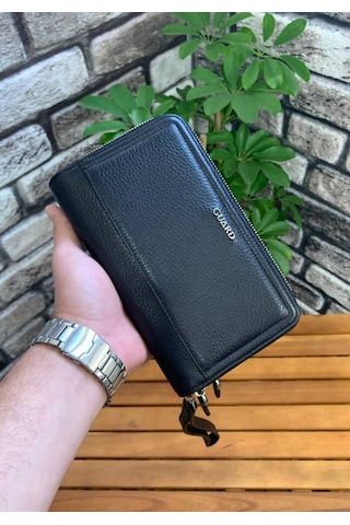 Guard Siyah Hakiki Deri Çift Fermuarlı El Çantası - Grd250816wt1371 Siyah