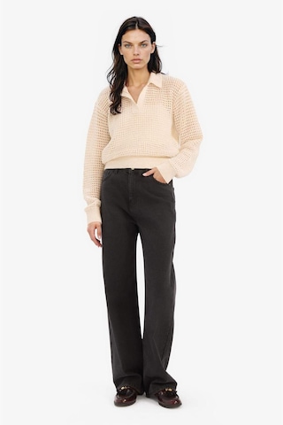 DeFacto Relax Fit Polo Yaka Basic Düz Ajur Triko Kazak E7025AX25SMER105 Ekru